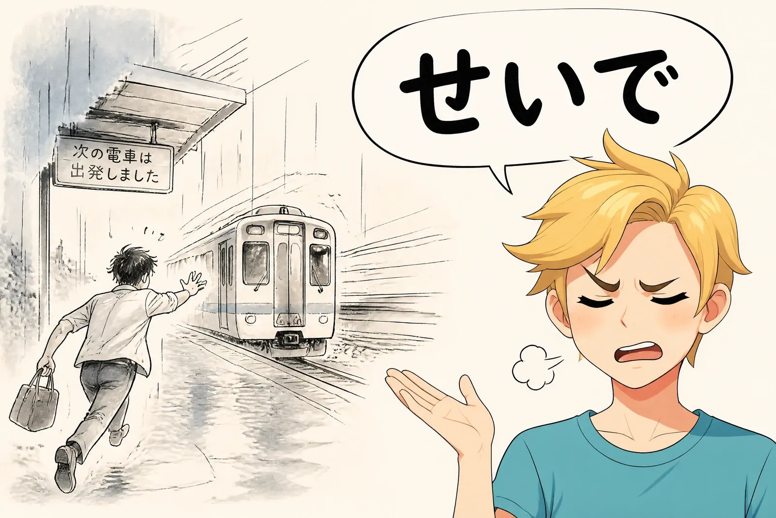 で ou のせいで pour indiquer une cause en japonais